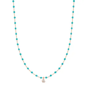 Mini Gigi Turquoise Green necklace, Rose Gold 1 Diamond, 15.7"