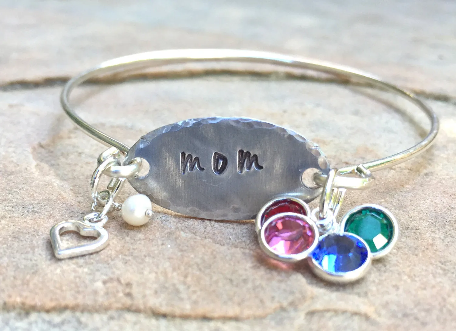 Mom Bangle, Mother's Day Gift, Mother Daughter Bracelet, Mother Children Bracelet, Hand Stamped