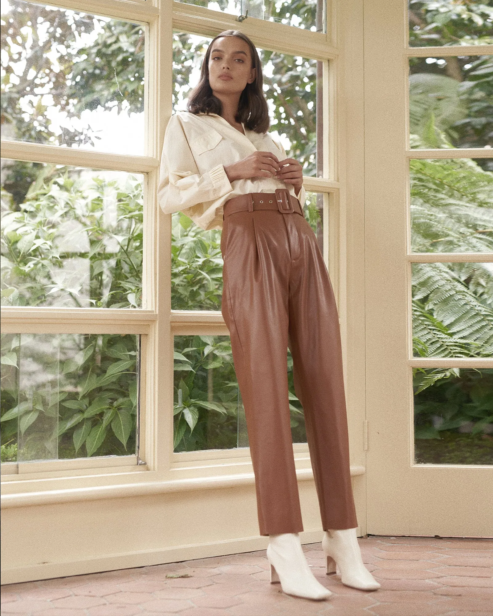 Monrow Vegan Leather Pant - Tan