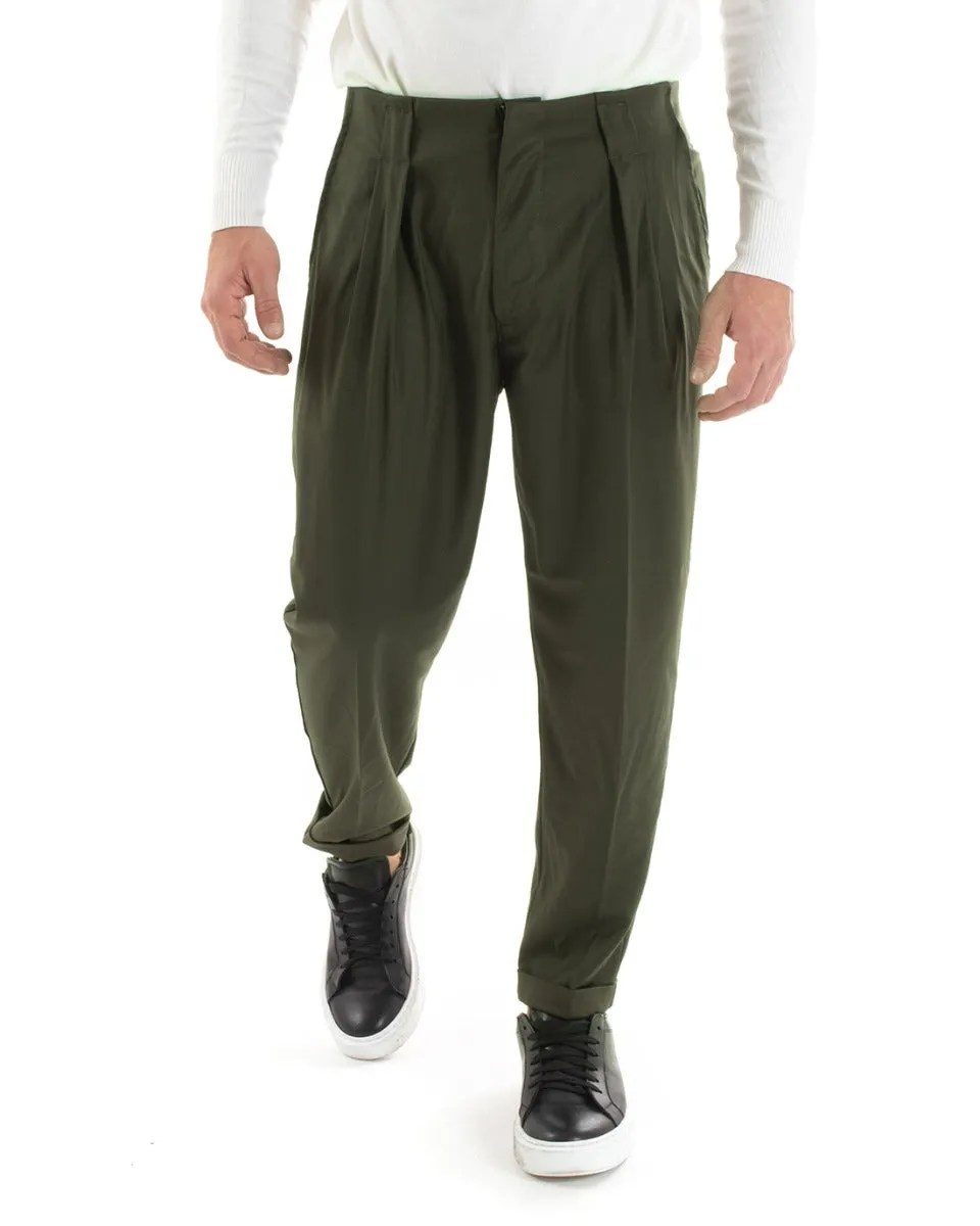 Pantaloni Uomo Lungo Pinces Classico Tinta Unita Verde Tasca America GIOSAL-P5562A