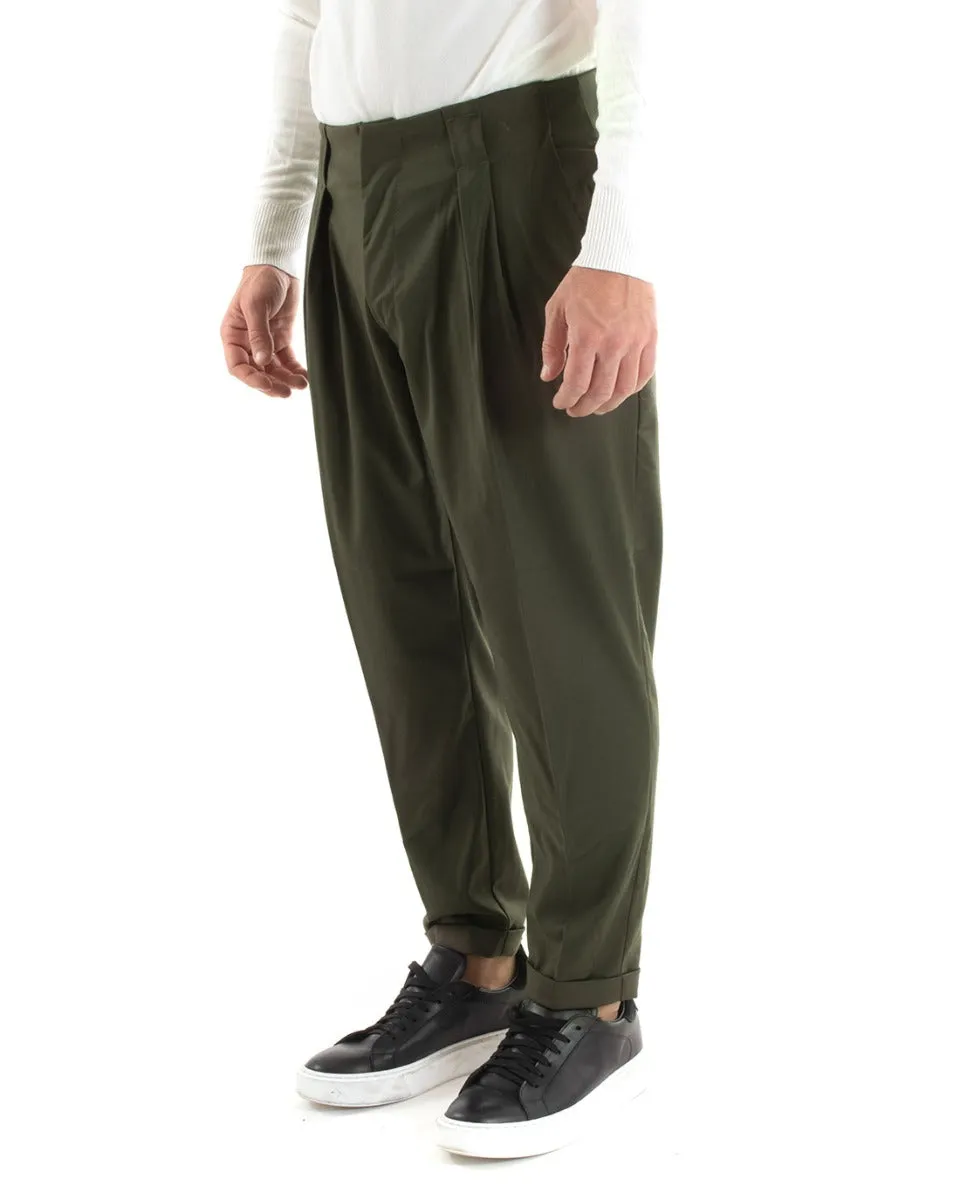 Pantaloni Uomo Lungo Pinces Classico Tinta Unita Verde Tasca America GIOSAL-P5562A