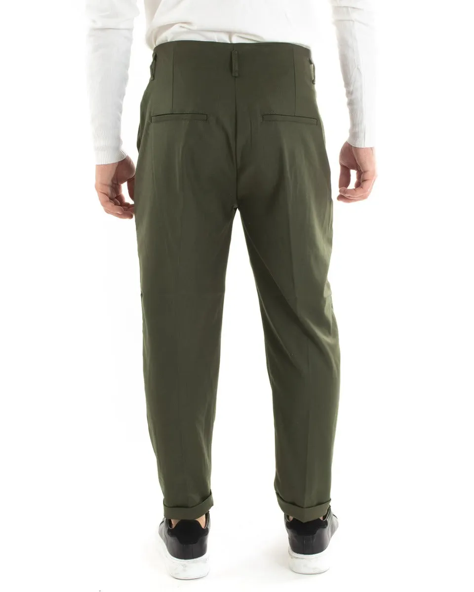 Pantaloni Uomo Lungo Pinces Classico Tinta Unita Verde Tasca America GIOSAL-P5562A