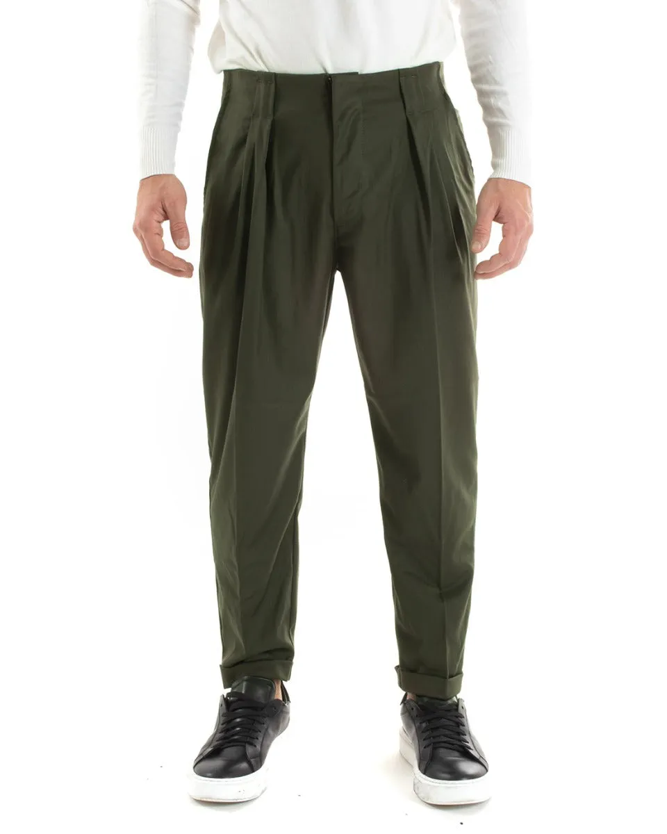 Pantaloni Uomo Lungo Pinces Classico Tinta Unita Verde Tasca America GIOSAL-P5562A