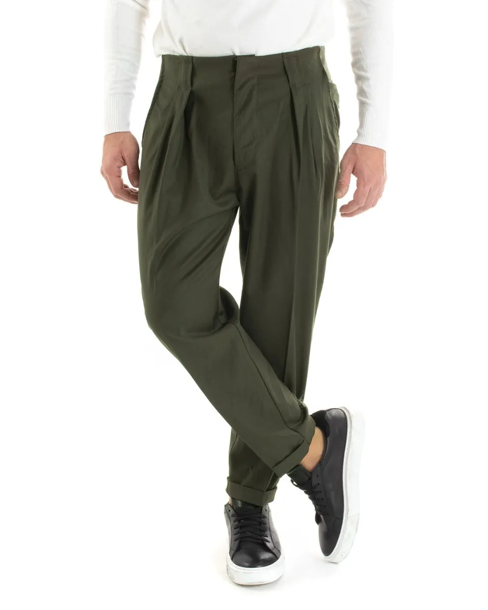 Pantaloni Uomo Lungo Pinces Classico Tinta Unita Verde Tasca America GIOSAL-P5562A