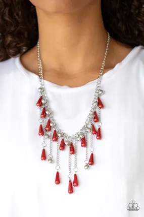 Paparazzi Fleur de Fringe Red Necklace Set