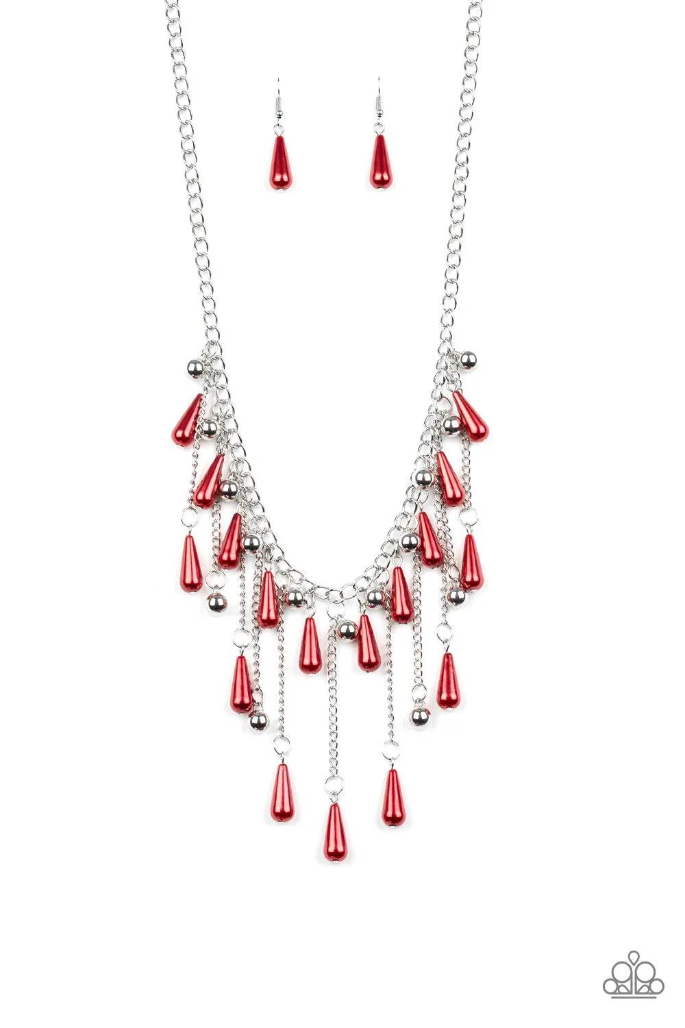 Paparazzi Fleur de Fringe Red Necklace Set