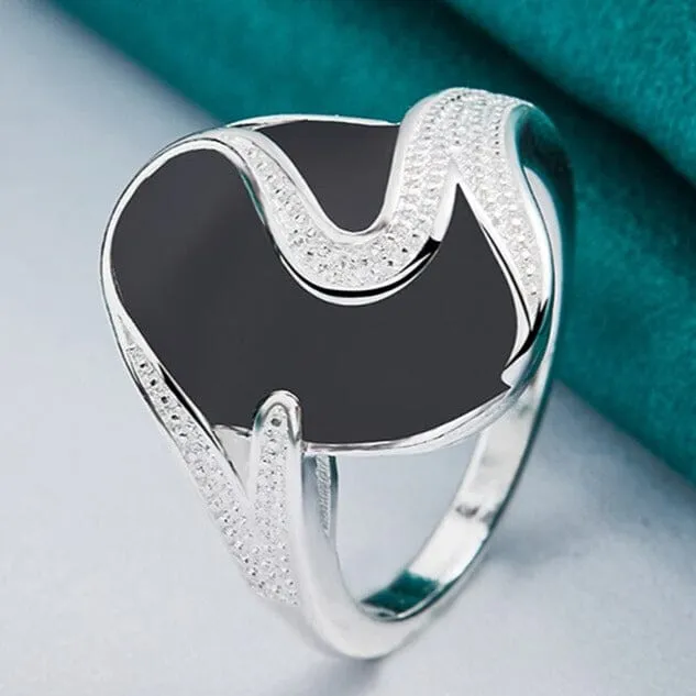 Party Charm CZ Black Onyx Ring - 925 Sterling Silver