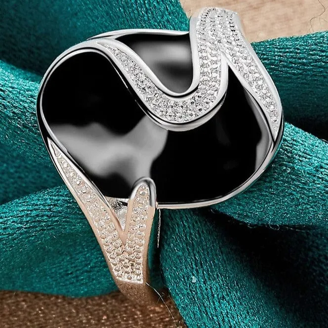 Party Charm CZ Black Onyx Ring - 925 Sterling Silver