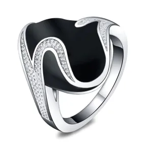 Party Charm CZ Black Onyx Ring - 925 Sterling Silver