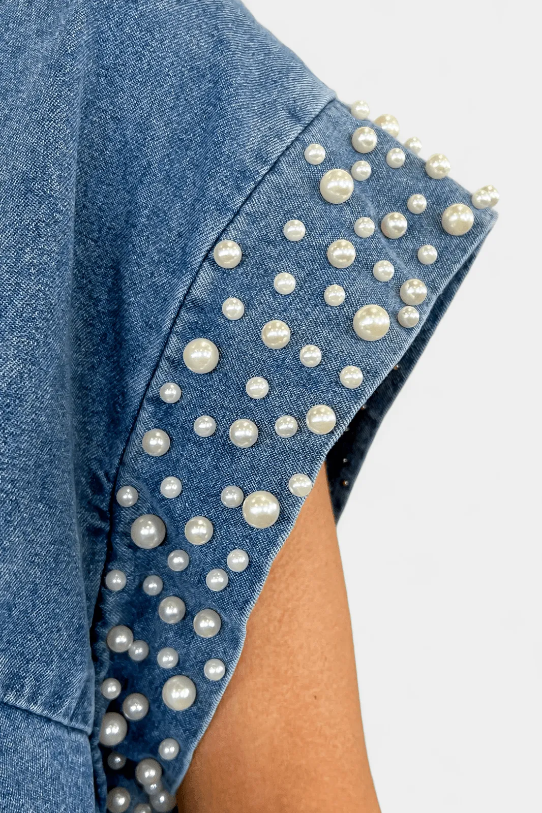 Pearl Embellished Denim Top