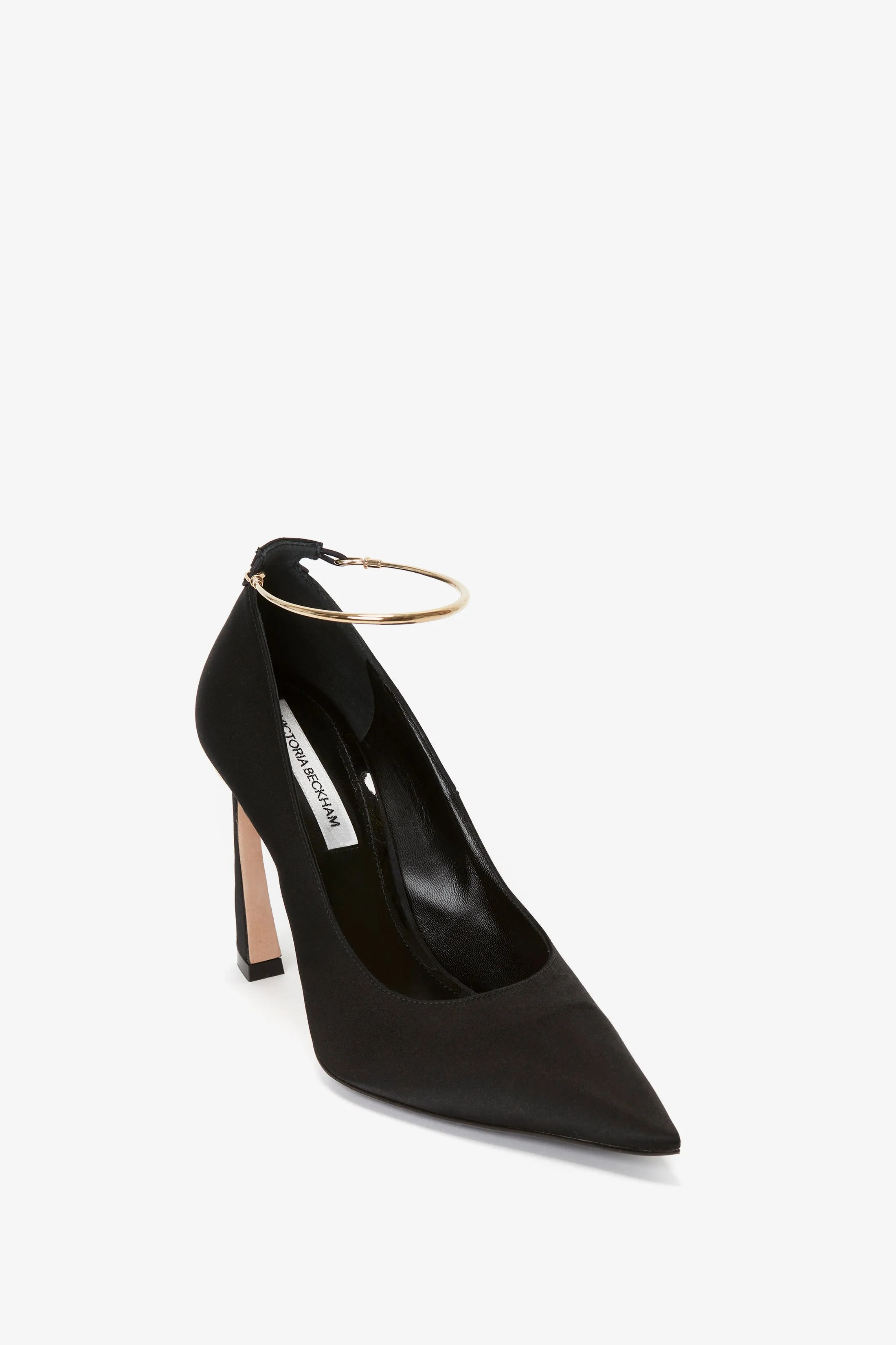 Pointy Toe Pump in Black Satin