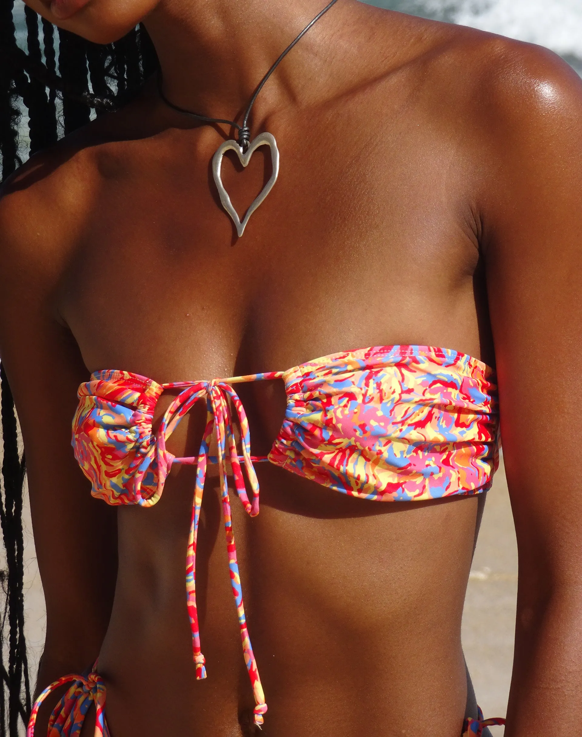 Racola Bikini Top in Fluro Flower Orange