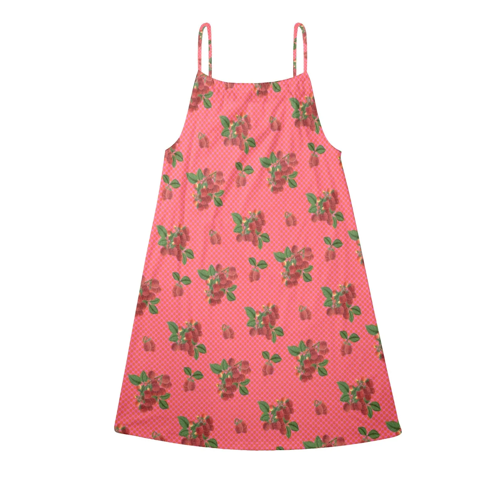 raspberry fuchsia Drawstring Neck Sleeveless Dress (Model D68)