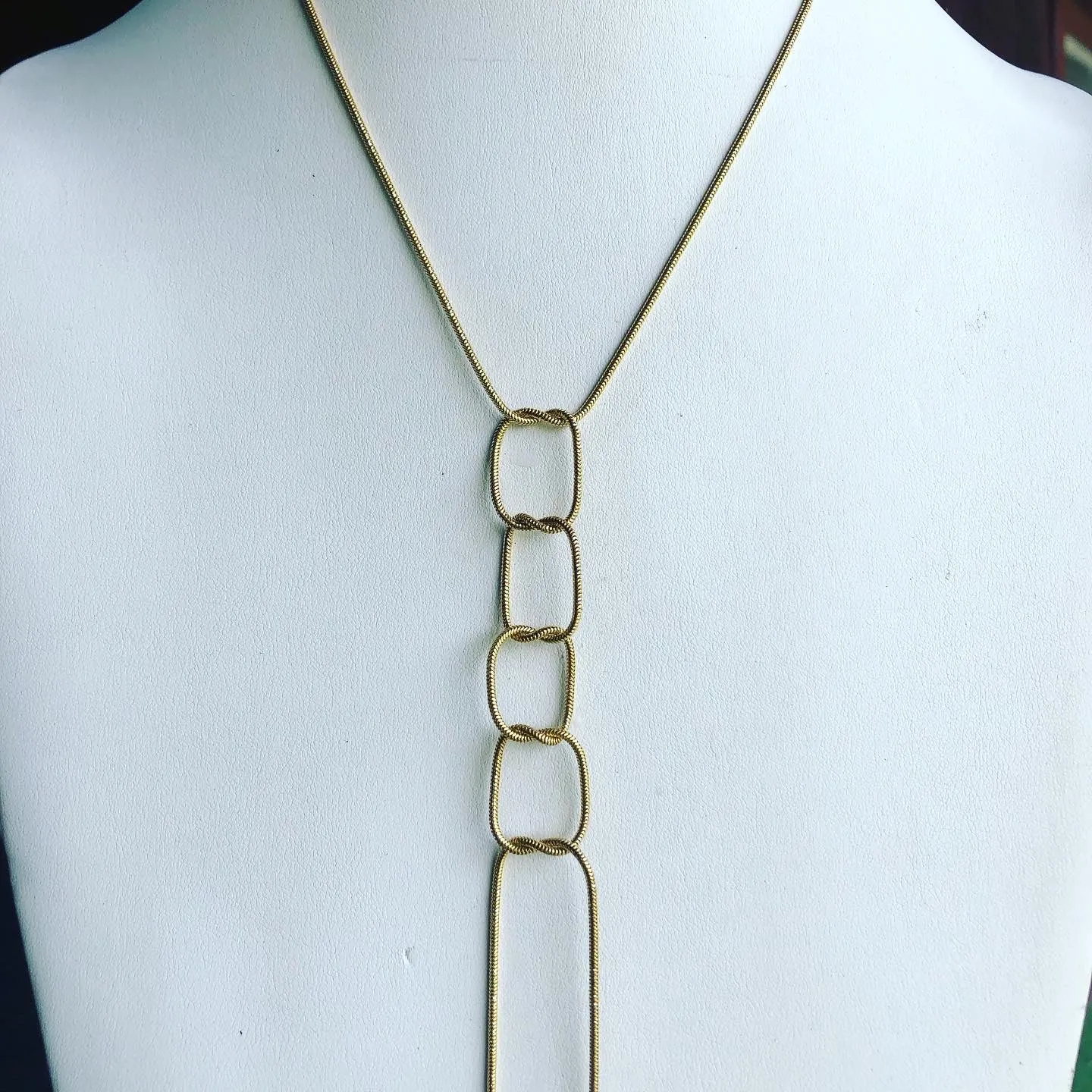 Rectangle lariat in gold vermeil and sterling silver