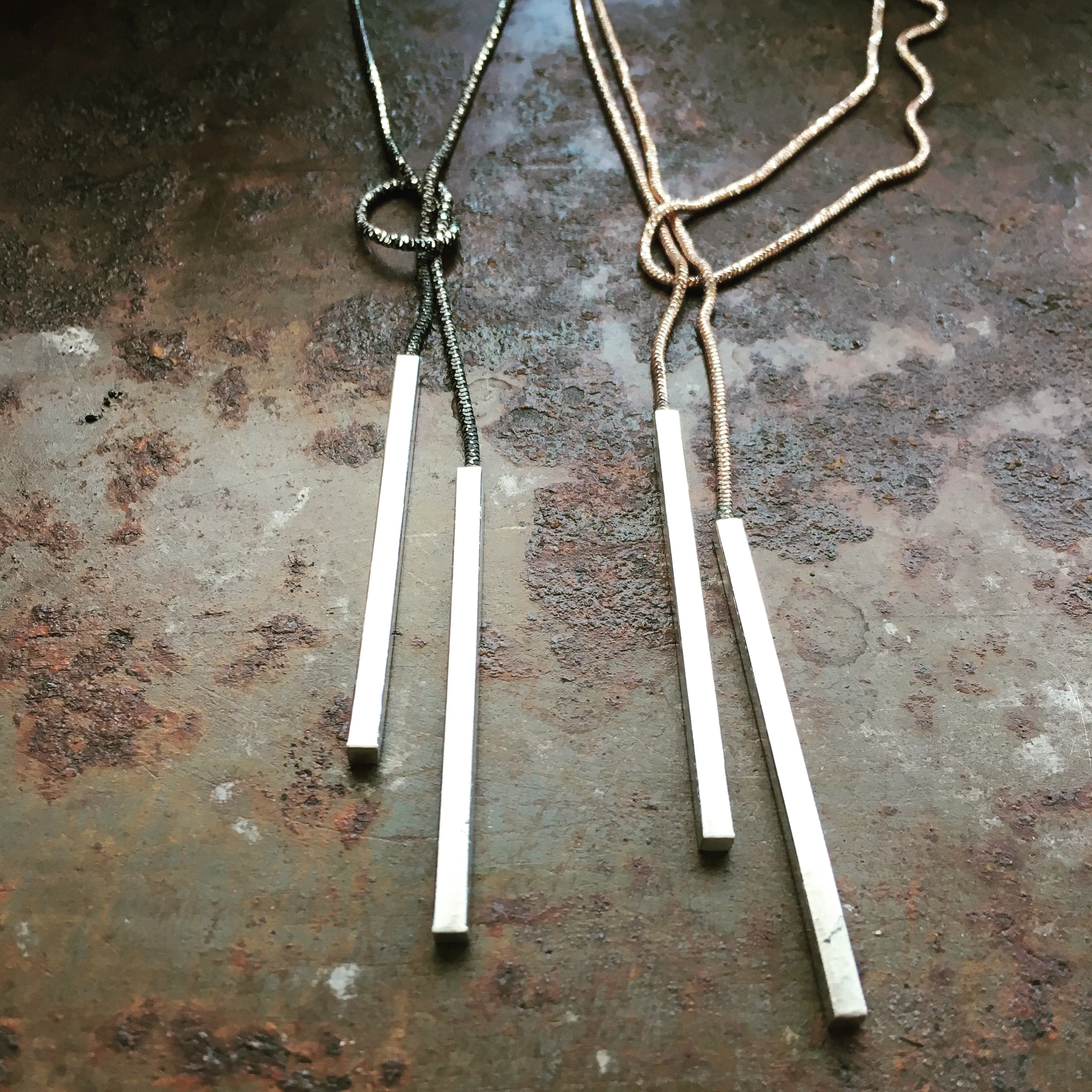 Rectangle lariat in gold vermeil and sterling silver