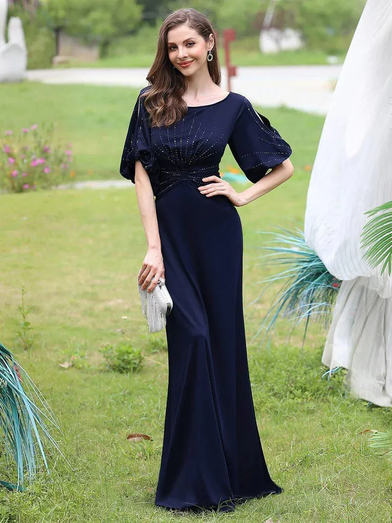 Rhinestone Detail Cold Shoulder Evening Dress