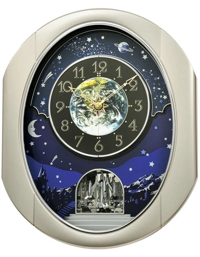 Rhythm Peaceful Cosmos II Musical Motion Wall Clock - Swarovski - 30 Songs