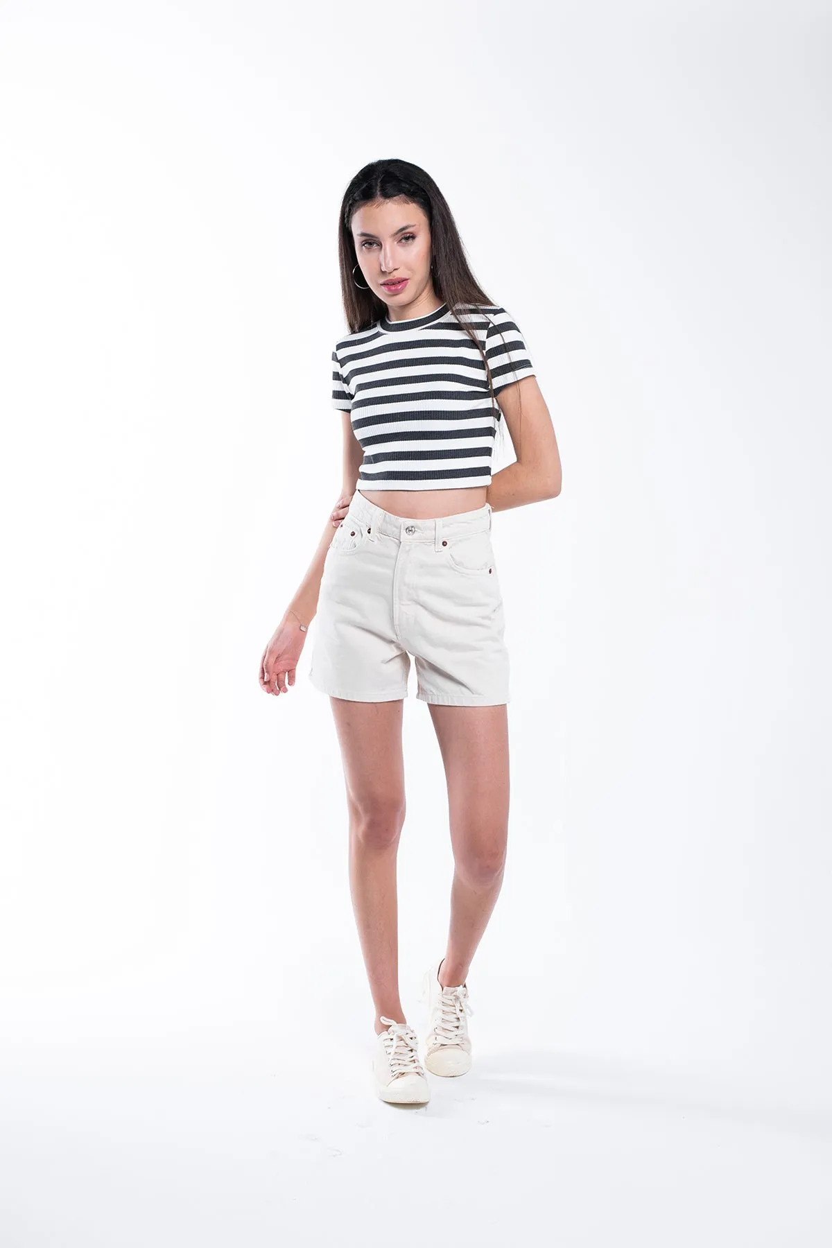 Ribbed Striped Crop T-Shirt