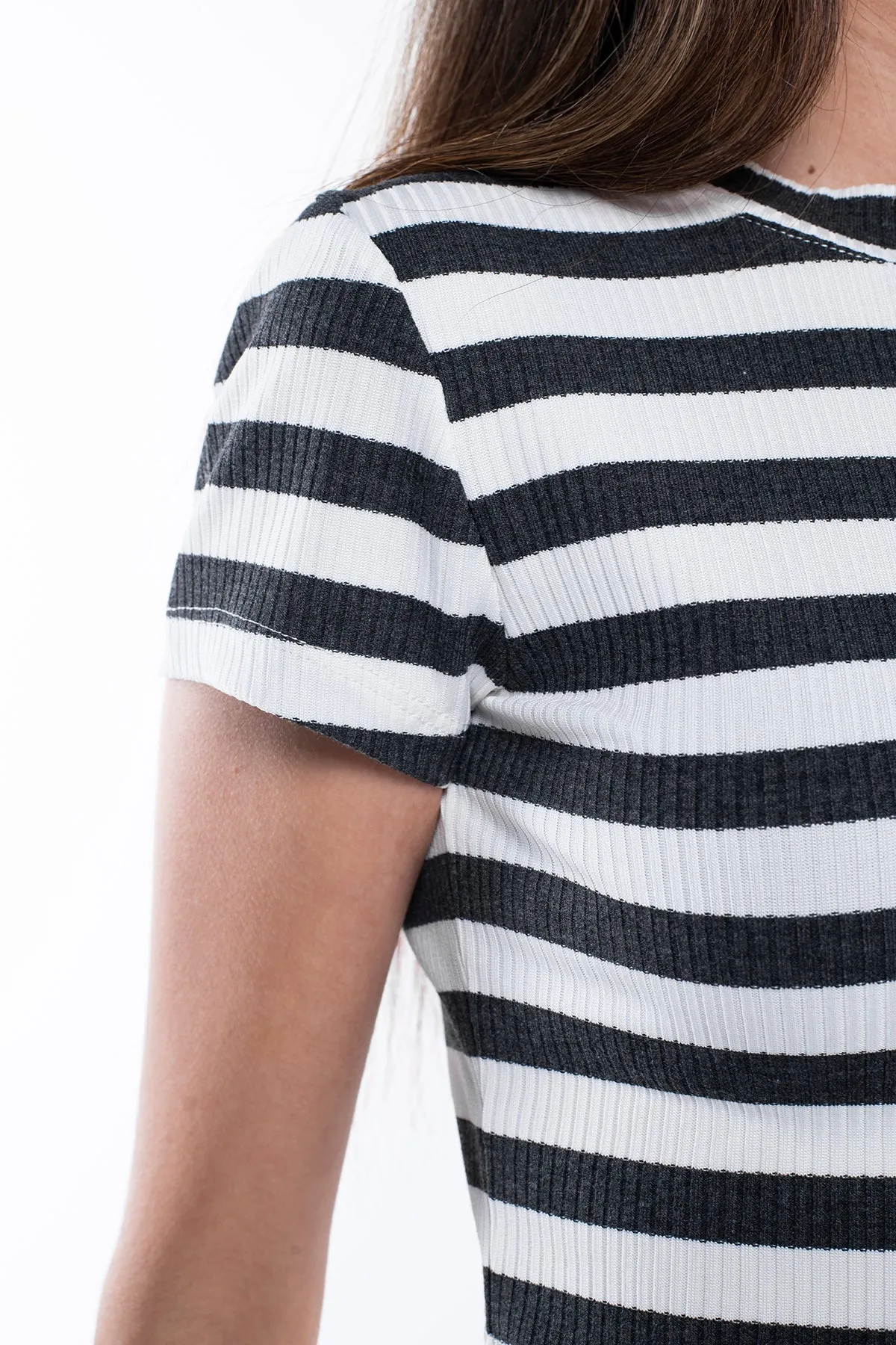 Ribbed Striped Crop T-Shirt