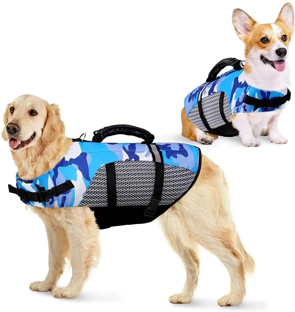 Ripstop Dog Life Jacket: Adjustable, Reflective, Summer Camo