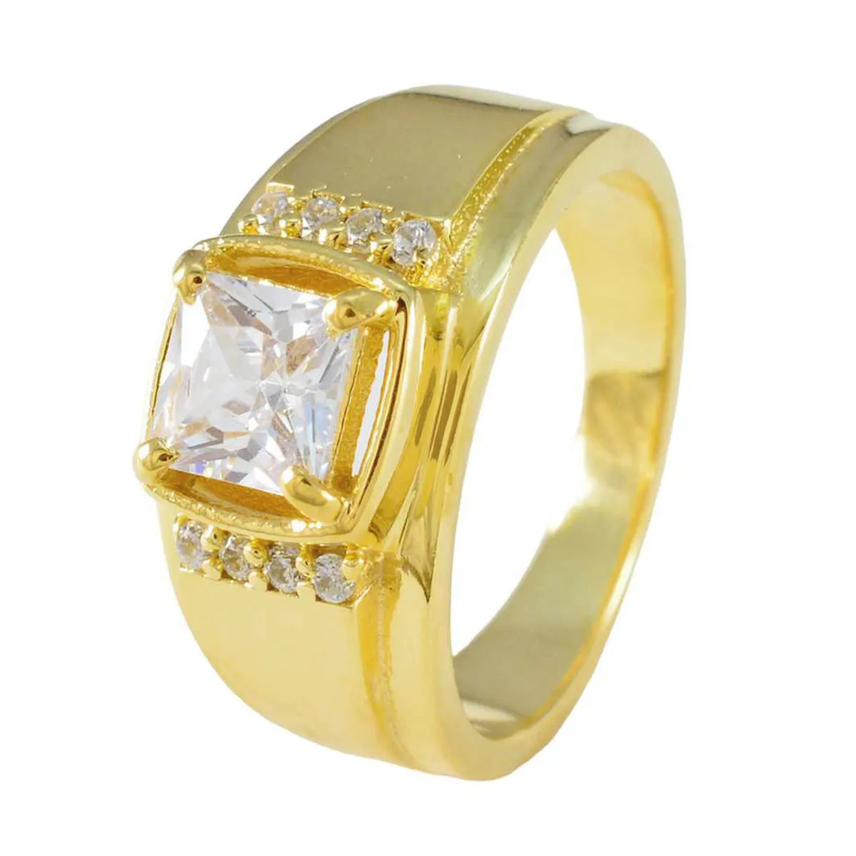 Riyo Excellent Silver Ring With Yellow Gold Plating White CZ Stone square Shape Prong Setting  Jewelry Wedding Ring