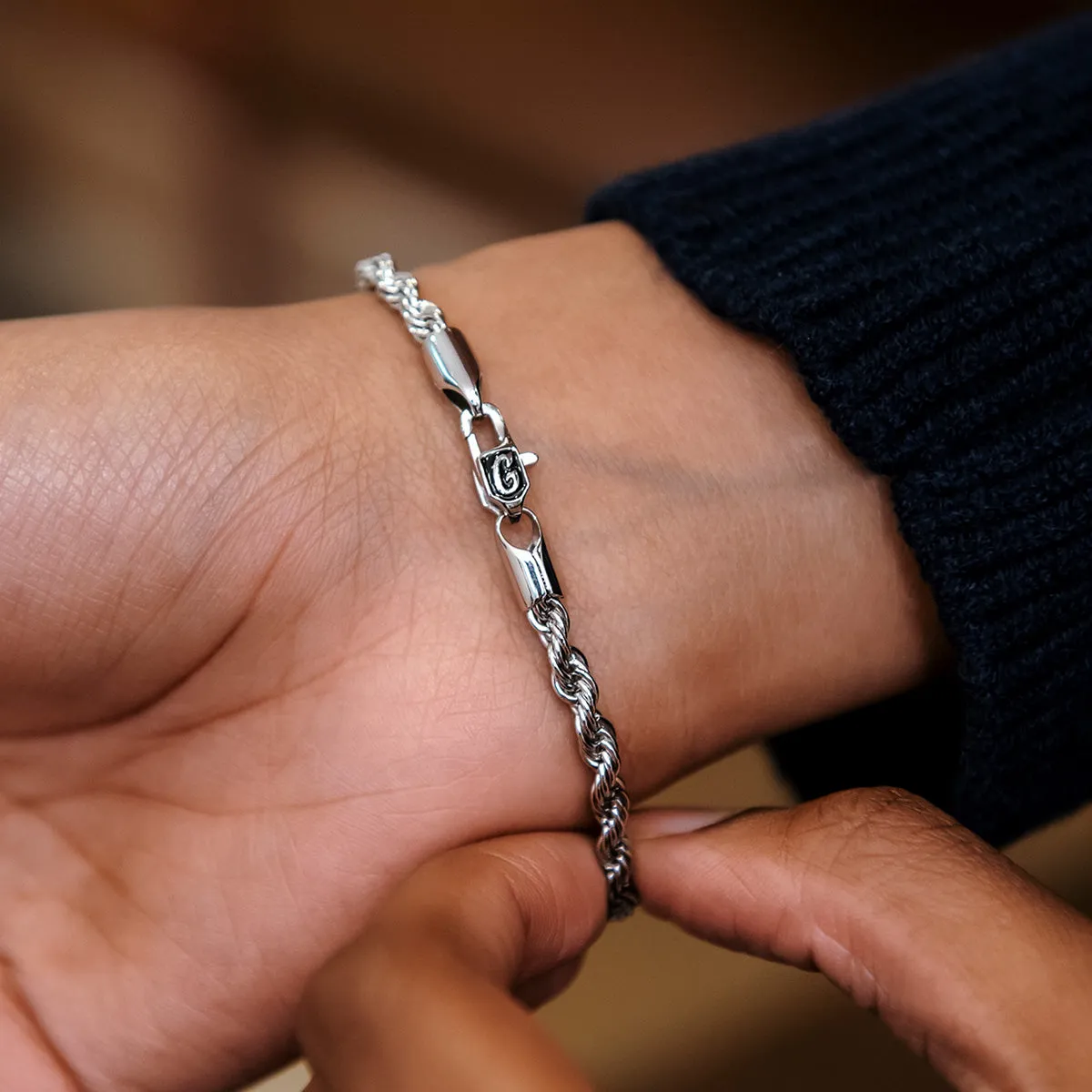 Rope Bracelet in White Gold- 4mm