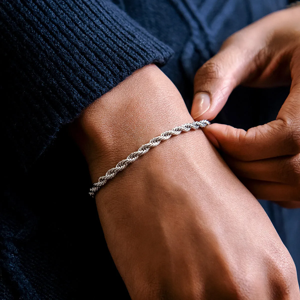 Rope Bracelet in White Gold- 4mm