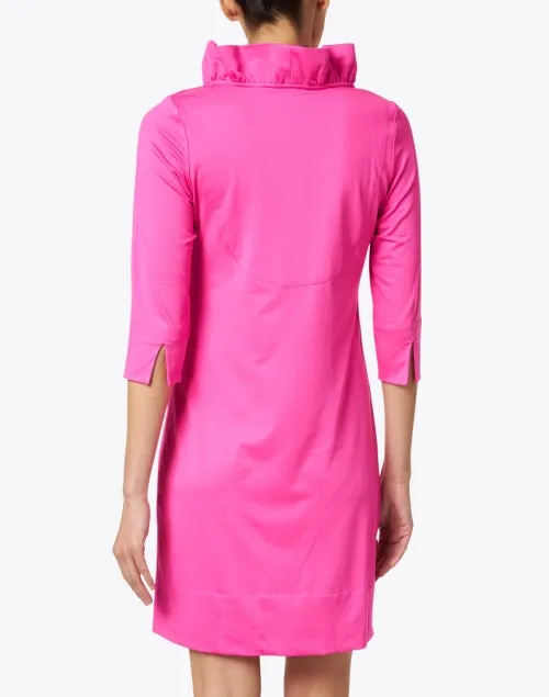 Ruffle Neck Dress Solid - Pink