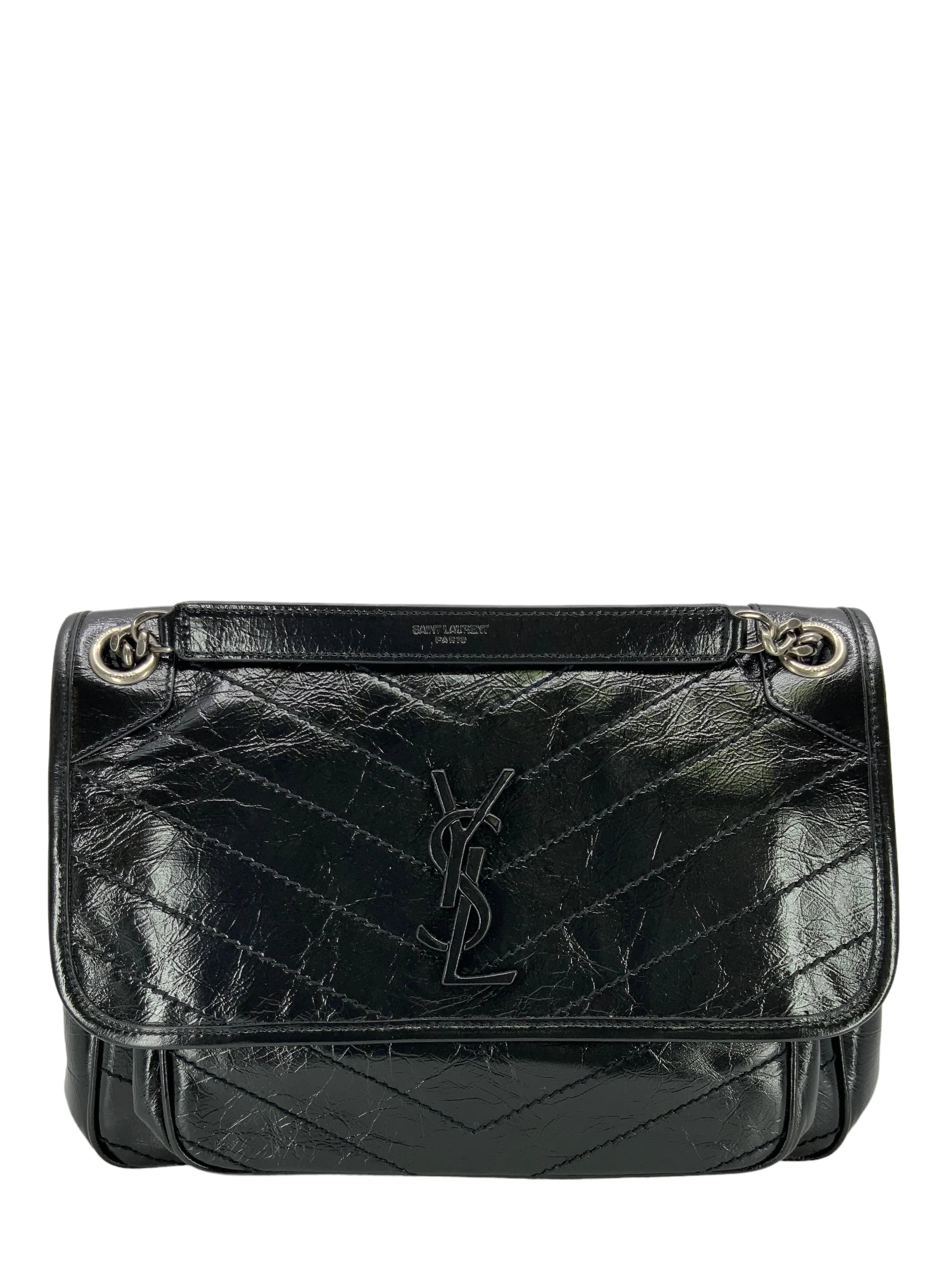 SAINT LAURENT Crinkled Calfskin Monogram Niki Medium Chain Bag NEW