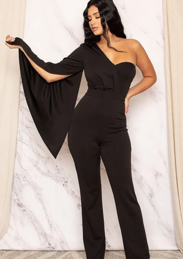 Sally One Shoulder Dropped Sleeve Jumpsuit