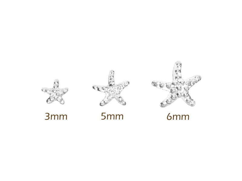 Silver Starfish Metal Studs - 10 pcs  (3/5/6mm)