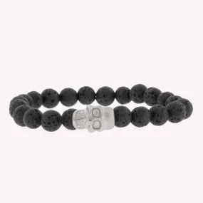 Skull 8mm Round Gemstone Bracelet Lava