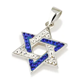 Star of David Pendant with White and Blue Gemstone & 925 Sterling Silver Necklace