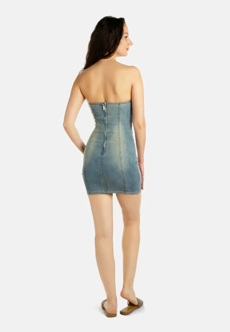 Strapless Denim Mini Dress by RUW