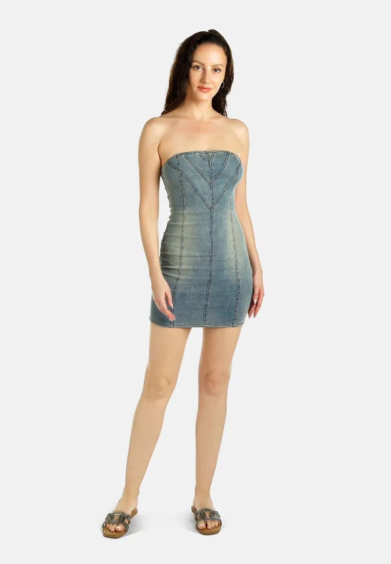 Strapless Denim Mini Dress by RUW