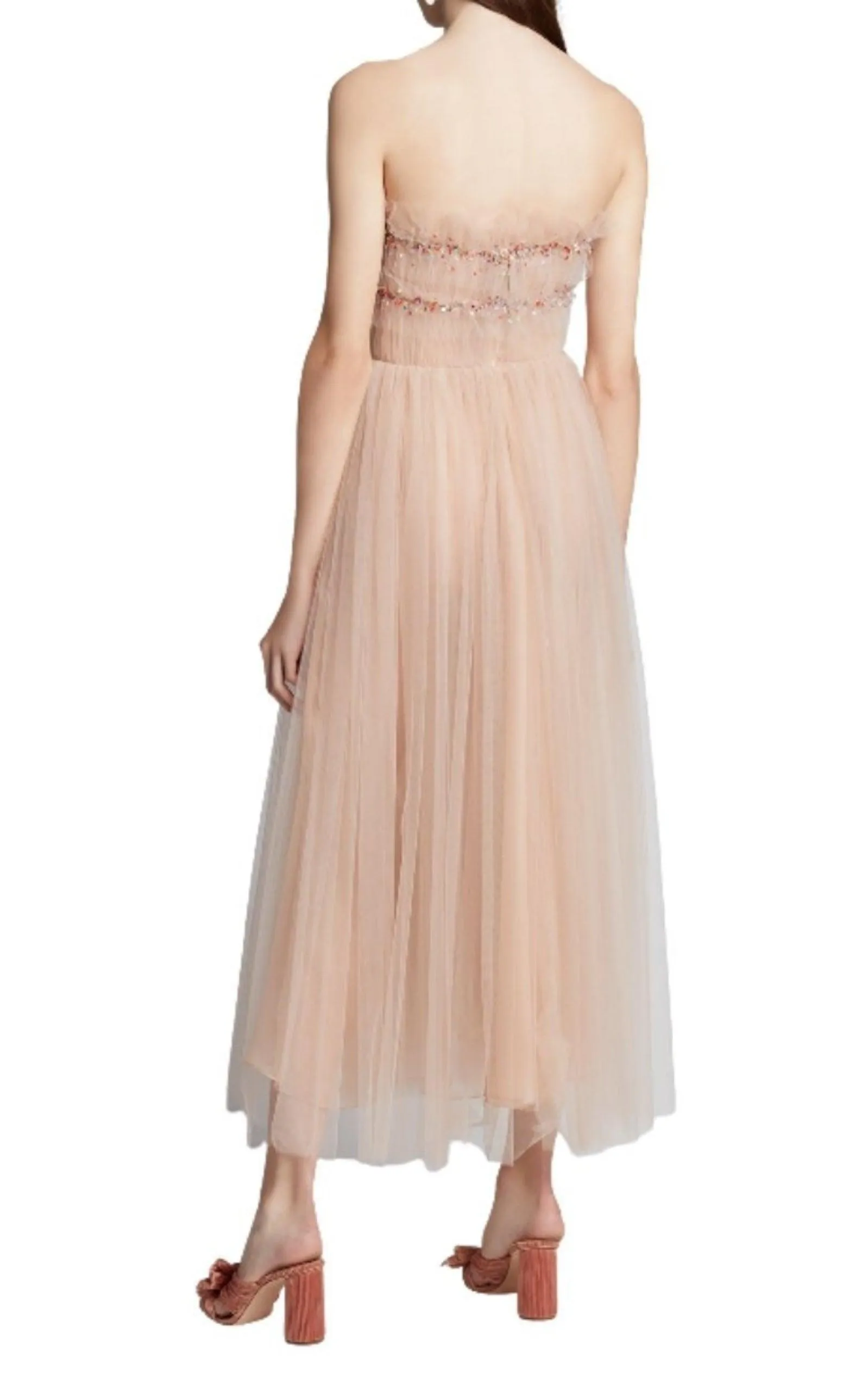 Strapless Ruched Tulle Midi Cocktail Dress