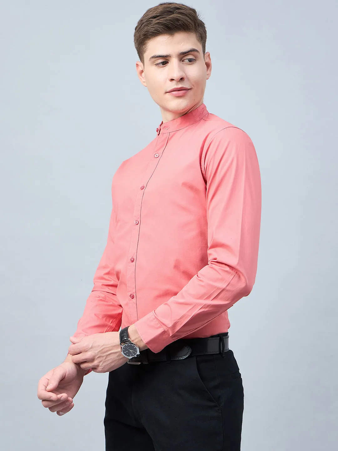 Style Quotient Men Pink Cotton Solid Formal Shirt