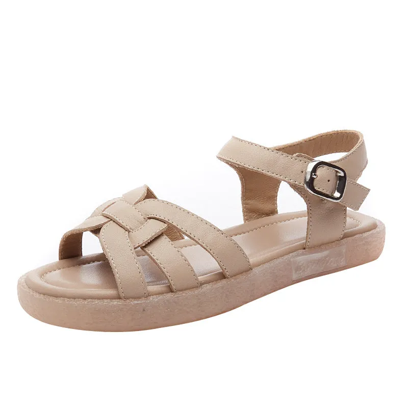 Summer Fashion Soft Leather Velcro Beach Sandals