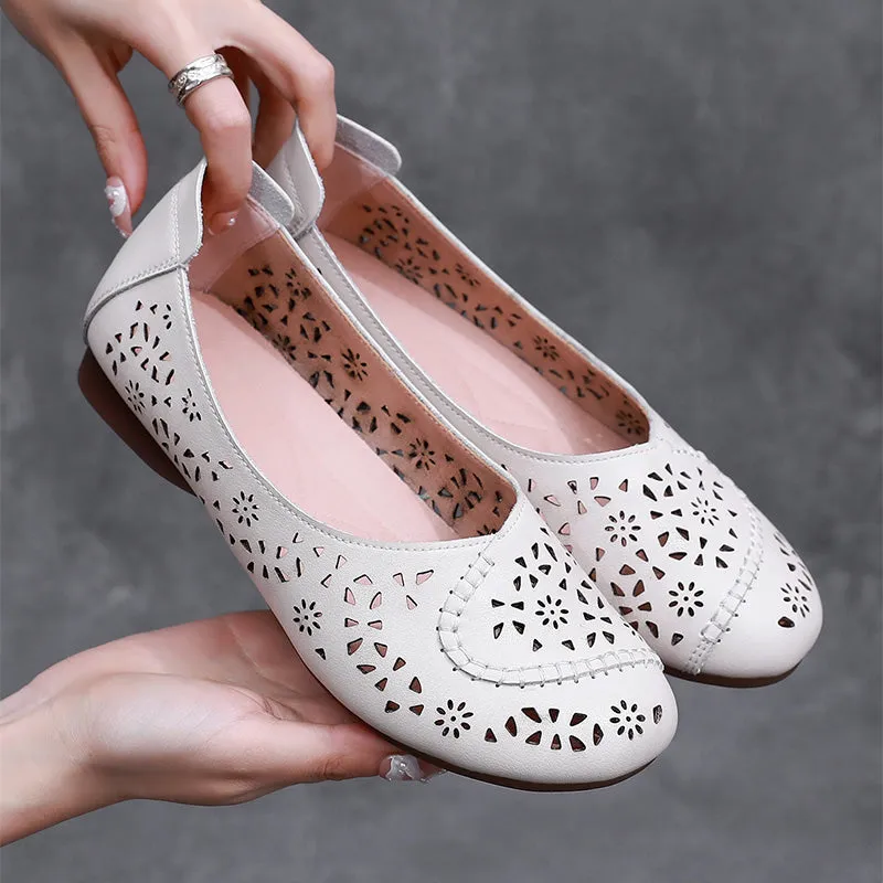 Summer Hollow Leather Soft Casual Shoes Large Size