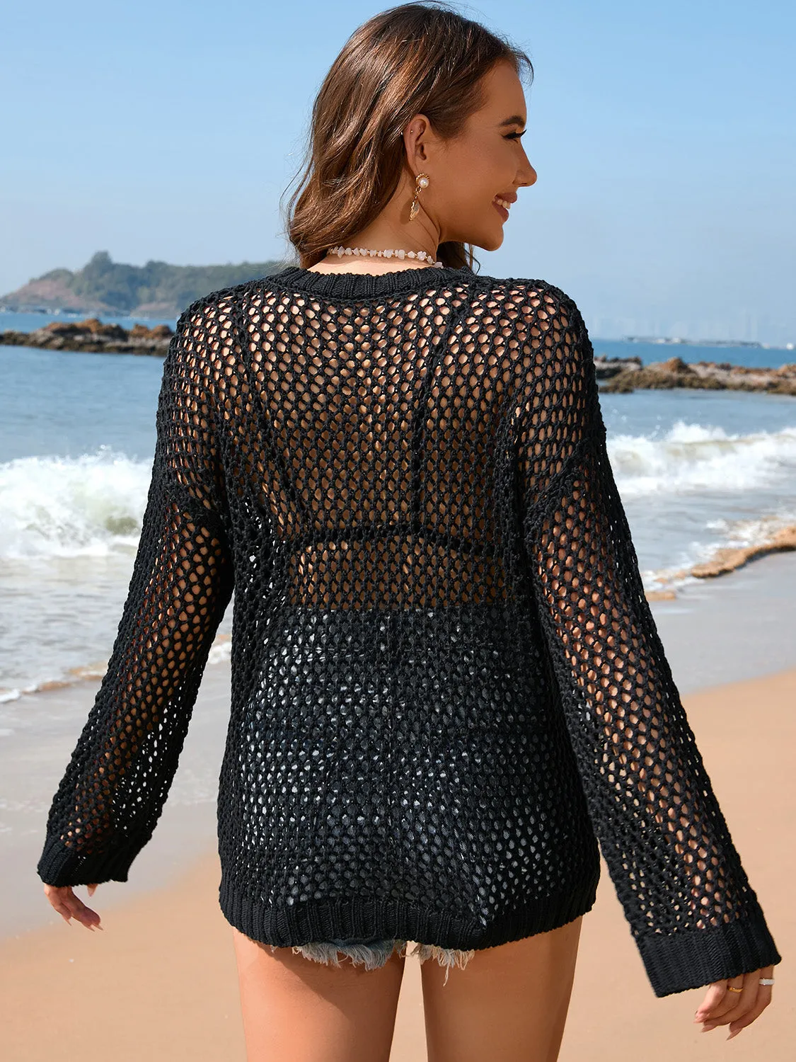 Sunset Vacation Heart Openwork Langarm-Cover-Up