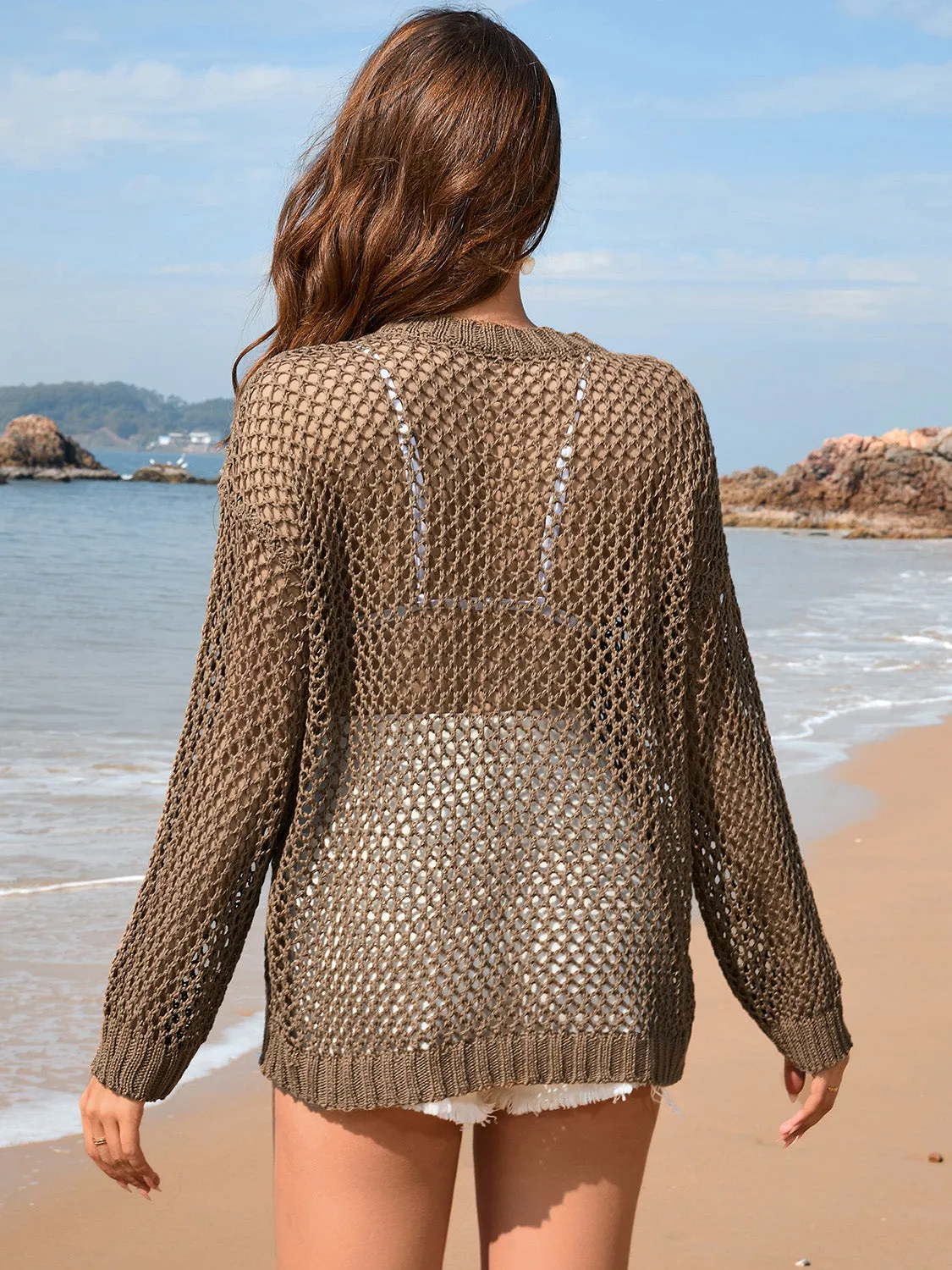 Sunset Vacation Heart Openwork Langarm-Cover-Up