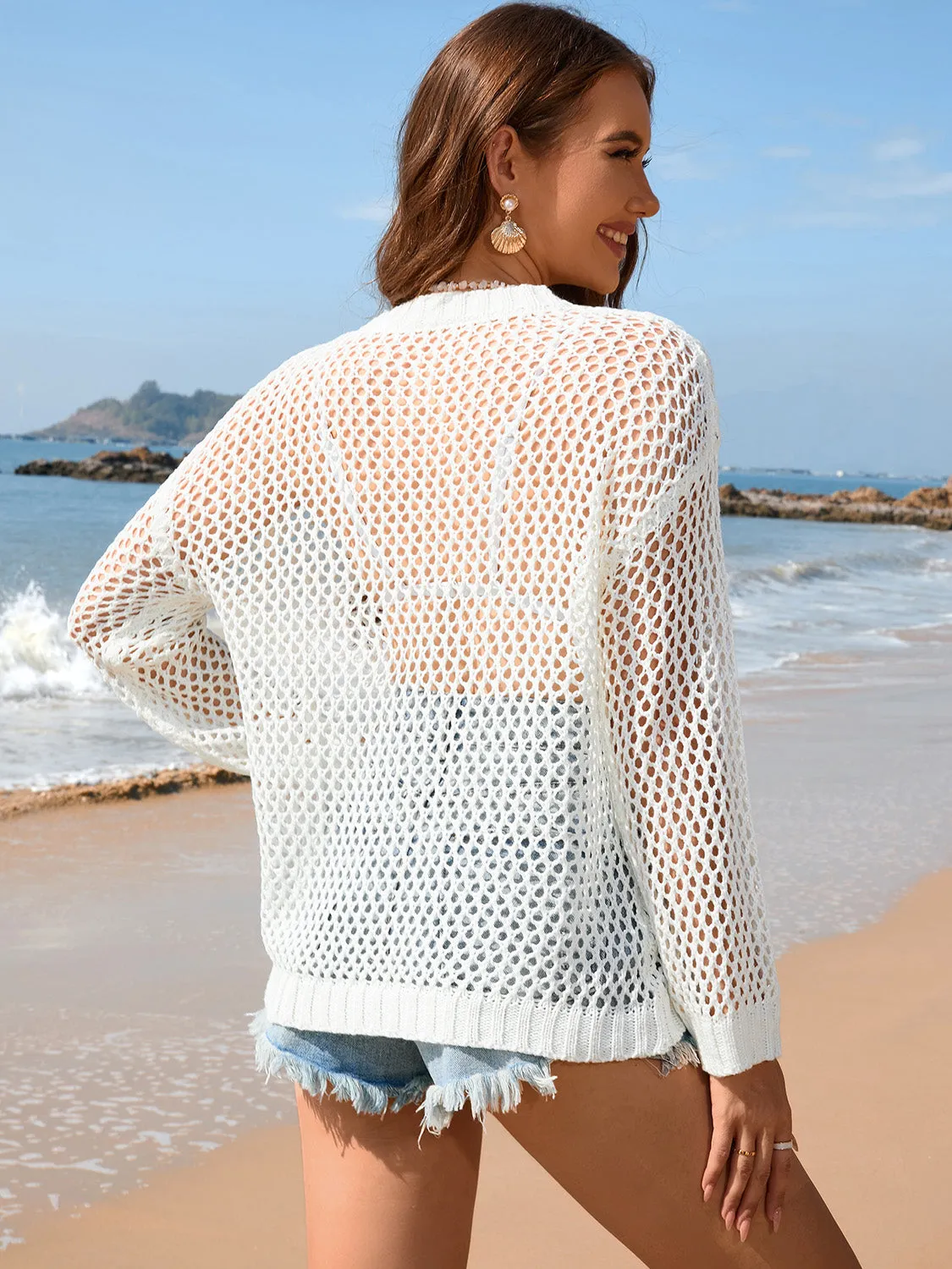 Sunset Vacation Heart Openwork Langarm-Cover-Up