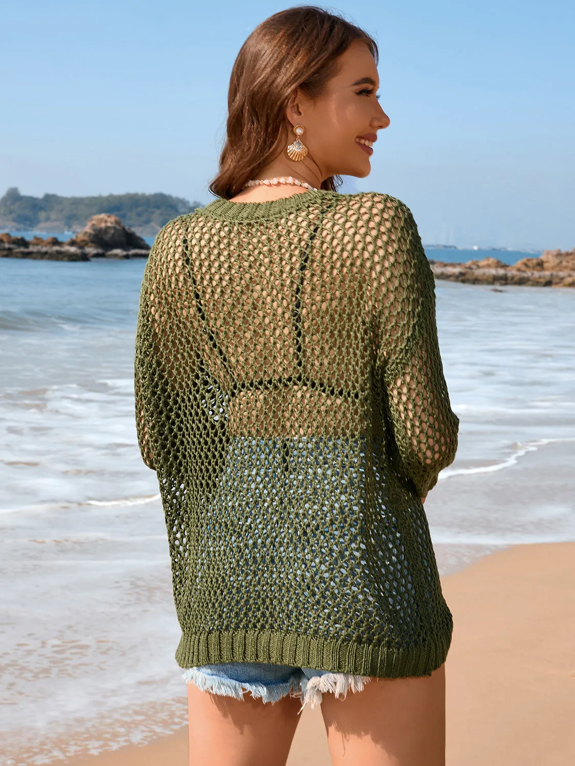 Sunset Vacation Heart Openwork Langarm-Cover-Up