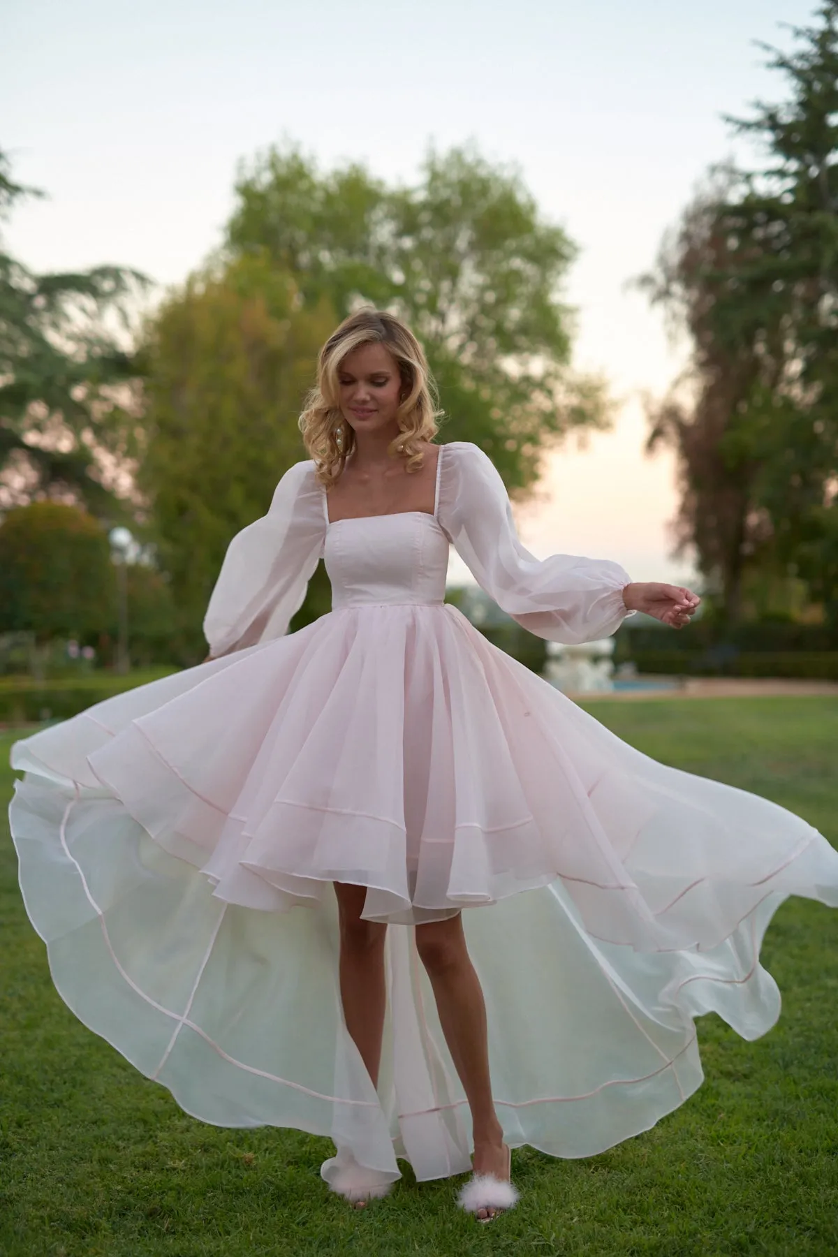 The Blush Angel Mini Bustle Dress