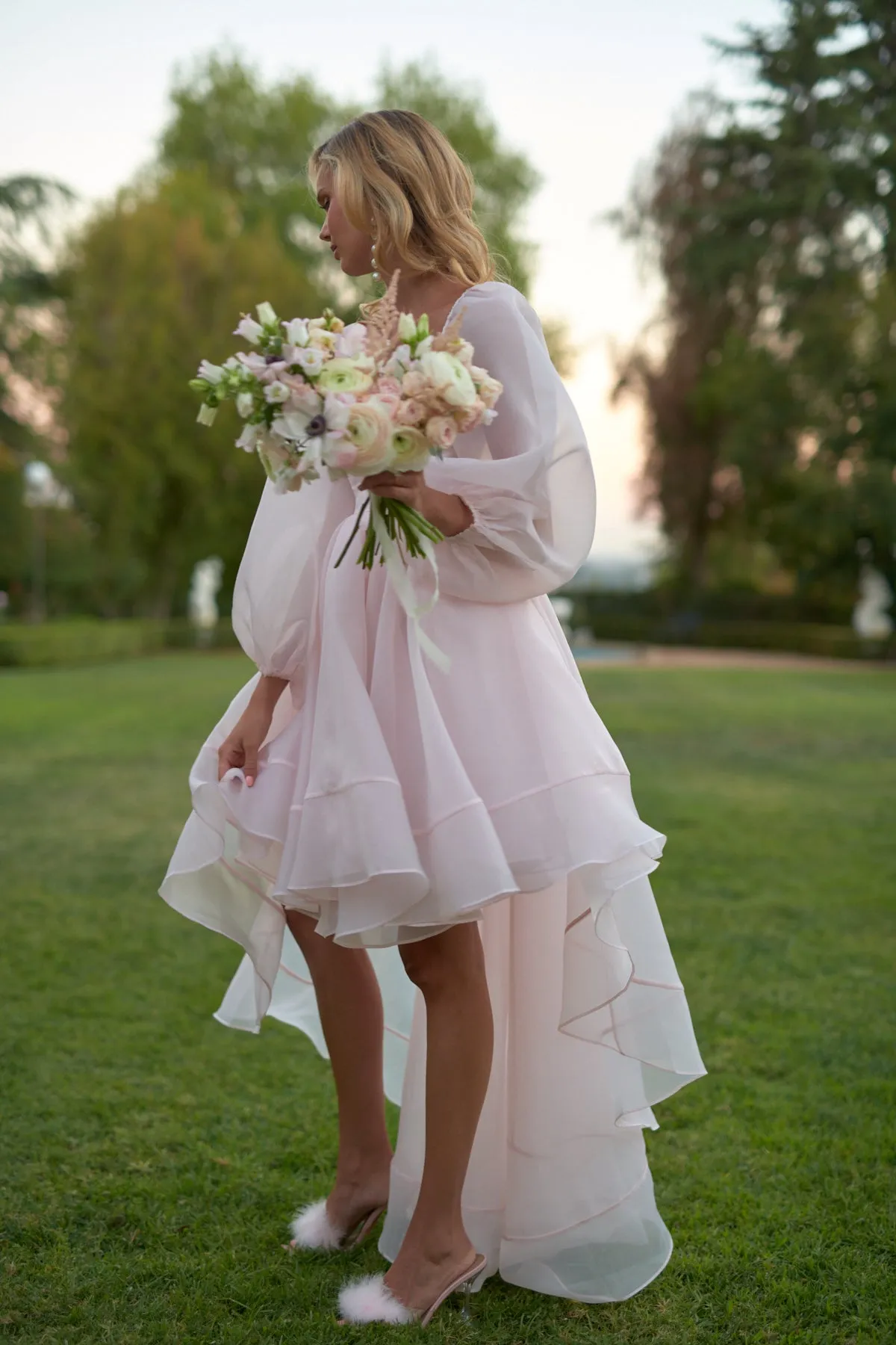 The Blush Angel Mini Bustle Dress