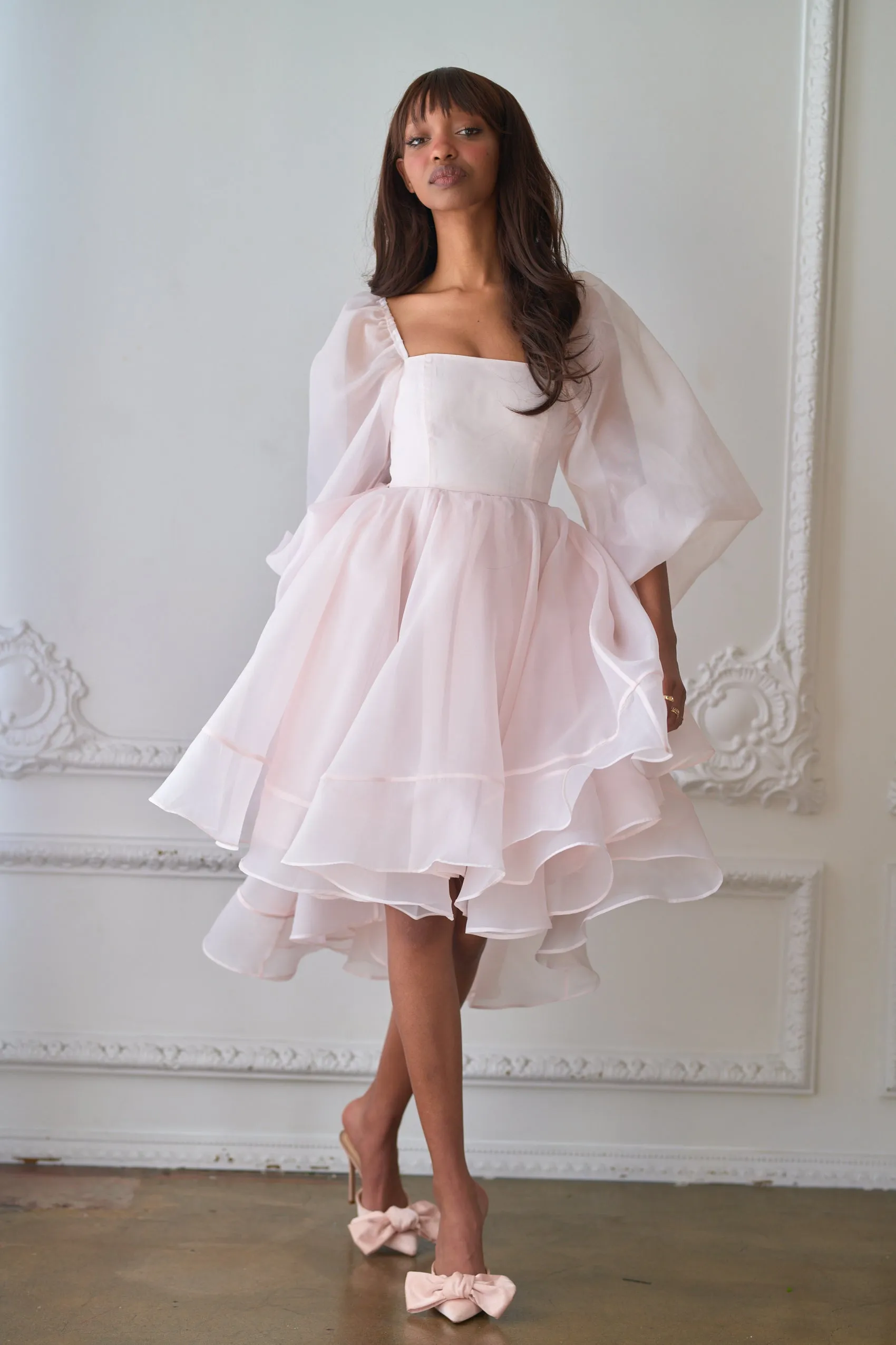 The Blush Angel Mini Bustle Dress