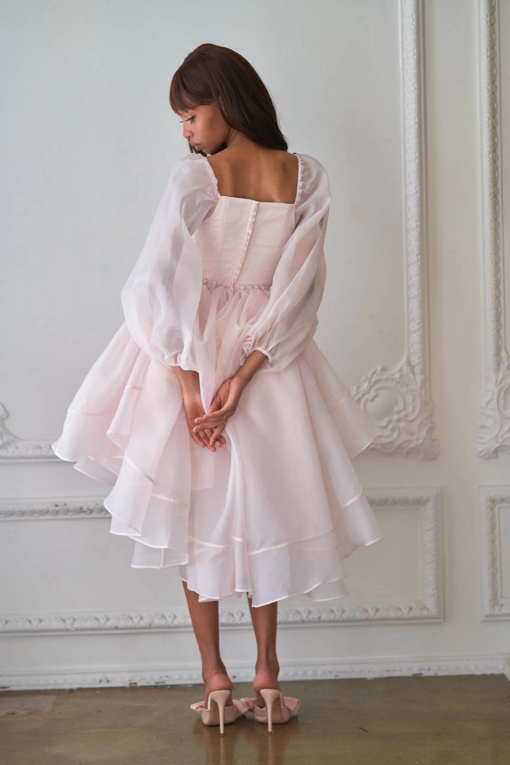 The Blush Angel Mini Bustle Dress