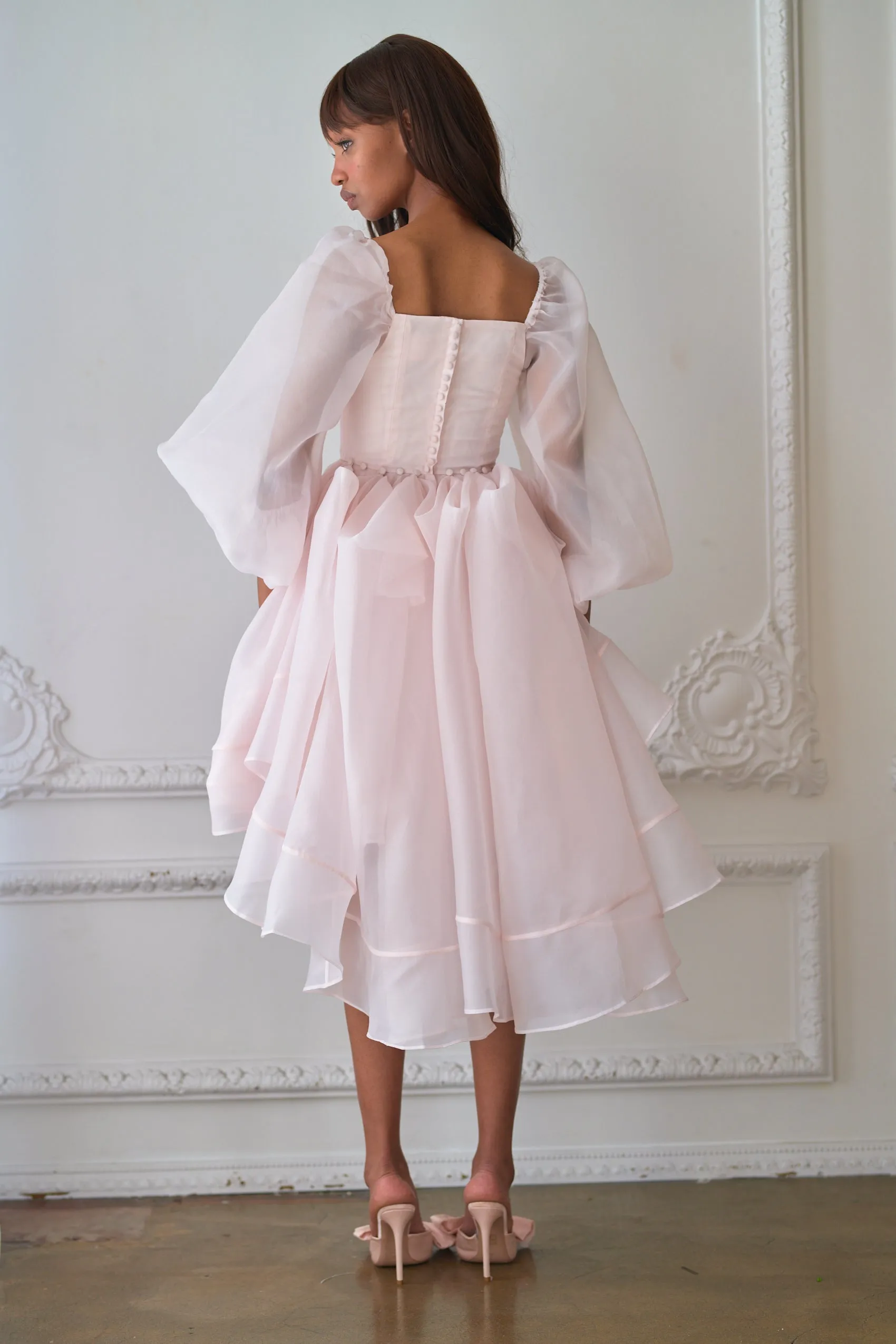 The Blush Angel Mini Bustle Dress