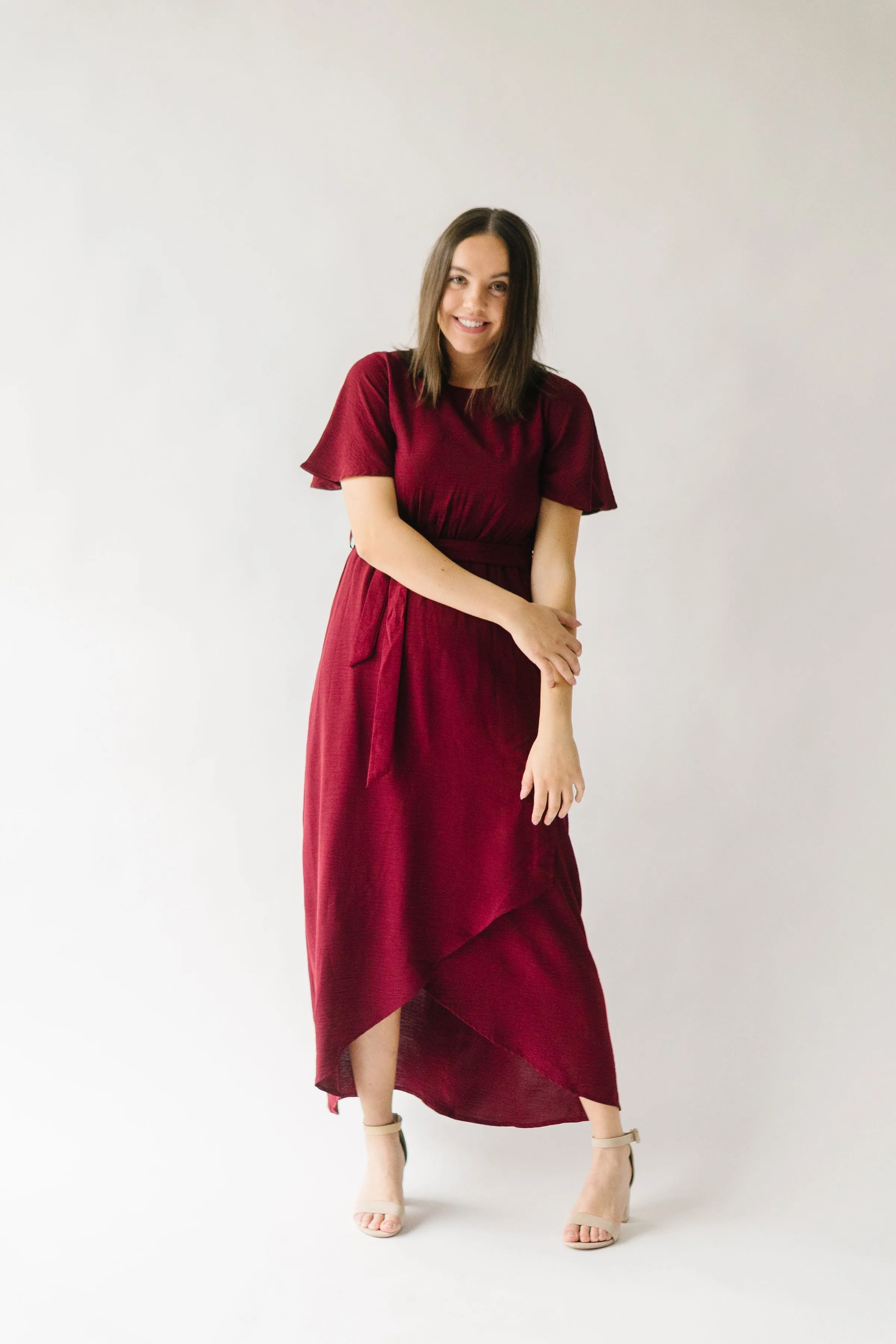 The Dell Woven Wrap Dress in Burgundy