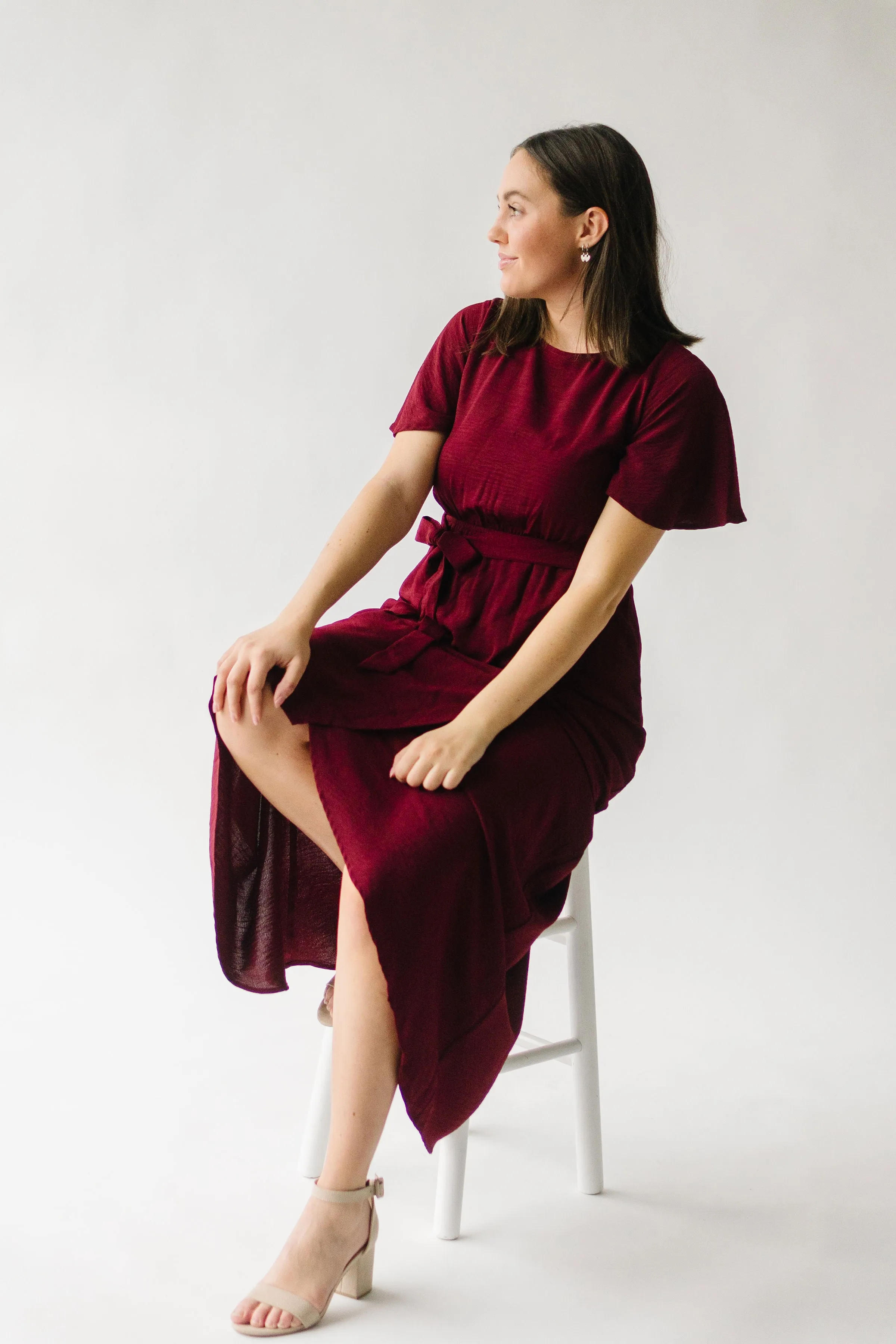 The Dell Woven Wrap Dress in Burgundy